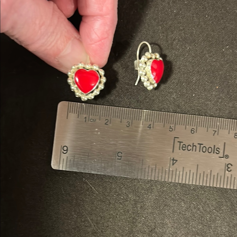 Heart-Shaped Red Earrings with Pearl Accents